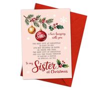 Podagree The Best Gift Is Having a Sister Like You Carte de vœux de Noël sentimentale pour sœur de la part d'un frère avec ornements et motif houx 2025 simple 13 x 20 cm avec enveloppe