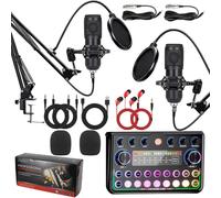 podcast equipment set,streaming microphone,podcast starter kit,USB capacitor,audio mixing kit with sound card for streaming,singing,podcast recording,suitable,Black,Classic