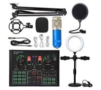 Podcast Kit Complet, Carte son karaoké sans fil avec microphone à condensateur professionnel avec lumière de remplissage de support en porte-à-faux(Blue suit)