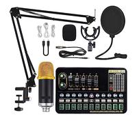 Podcast Kit Complet, Kit de carte son de paquet de microphone de condensateur avec le bras réglable de ciseaux de suspension de micro Studio professionnel micro de karaoké sans fil(Gold BM900 Suit)