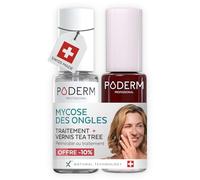PODERM Mycose des Ongles 2-en-1 + Vernis à Ongles Rouge Noir - Soin Antifongique, Répare & Camoufle les Ongles Jaunis, pour des Ongles Visiblement Plus Sains | Développé par une Podologue | Swiss Made