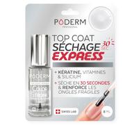 PODERM Top Coat Vernis Durcisseur Ongles - Séchage Express 30 Sec | Swiss Lab - 8 ML | Renforce & Régénère les Ongles Cassants et Fragiles | Kératine, Biotine & Silicium | Créé par une Podologue