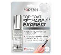 PODERM Top Coat Vernis Durcisseur Ongles - Séchage Express 30 Sec | Swiss Lab - 8 ML | Renforce & Régénère les Ongles Cassants et Fragiles | Kératine, Biotine & Silicium | Créé par une Podologue
