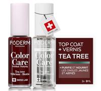 PODERM Vernis à Ongles Couleur Rouge Noir + Top Coat | Antifongique au Tea Tree, Silicium & Biotine | Renforce, Répare & Camoufle les Ongles Jaunes et Abîmés | Créé par un Podologue - Swiss Made