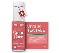 PODERM Vernis à Ongles Soin au Tea Tree - Rose Corail | 8ML - SwissLab | Purifie, Clarifie & Nourrit les Ongles Jaunes et Abîmés | Enrichis en Tea Tree & Biotine | Créé par une Podologue