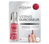 PODERM Vernis Durcisseur Ongles - Biotine, Silicium, Kératine | Répare & Fortifie les Ongles Abîmés, Fragilisés, Cassants par Vernis Semi-permanent & Vieillissement | Swiss Made - Rouge Rose