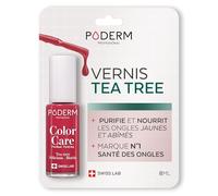 PODERM Vernis Mycose à Ongles - Swiss Made | Couleur Rouge Rose - 8ML | Antifongique au Tea Tree, Silicium & Biotine | Renforce, Répare & Camoufle les Ongles Jaunes et Abîmés | Créé par une Podologue