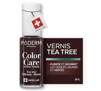 PODERM Vernis Soin au Tea Tree - Rouge Noir | Swiss Lab - 8ML | Enrichis en Tea Tree, Silicium & Biotine | Purifie, Clarifie & Nourrit les Ongles Jaunes et Abîmés | Créé par une Podologue