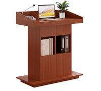 Podium à chaire en bois pour église et salle de classe - Lutrin sur pied avec trous de fil et rangement Finition noyer foncé 79,8 x 50 x 111,8 cm - Podium idéal pour enseignant et support de