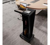 Podium autonome en acrylique et bois, grand lutrin incurvé avec trou pour fil et rangement, stable, design esthétique pour prise de parole et présentations en public