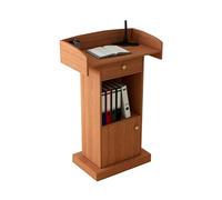 Podium de conférence en bois avec tiroirs, idéal pour les auditoriums et les grandes salles d'exposition, finition noyer foncé, taille standard, pupitre professionnel