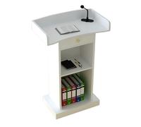 Podium de conférence en bois avec tiroirs, idéal pour les auditoriums et les grandes salles d'exposition, taille standard, support de présentation blanc professionnel pour événements