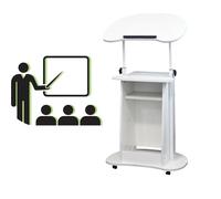Podium d'enseignement mobile réglable sur roulettes de 85 à 115 cm de hauteur, bureau incliné pour conférences, assemblage facile, bureau d'écriture compact pour la maison/le bureau (blanc)