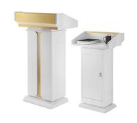 Podium en acier inoxydable avec étagère Sto 70 x 42 x 118 cm, idéal pour conférences, églises, semi-mariages, lutrin blanc pour usage professionnel