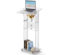 Podium en acrylique à 3 niveaux, 121,4 cm, transparent, portable avec roulettes, podium à roulettes pour enseignant pour salle de classe, lutrin pour églises, mariage