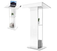 Podium en acrylique, blanc, avec étagère de rangement, chaire d'église avec plateforme de lecture large et renforcée, support de podium stable pour église, conférence, mariage, salle de classe (60 x