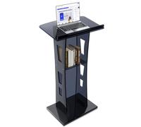 Podium en acrylique noir Kar Pupitre avec étagère de rangement, chaire d'église avec large plate-forme de lecture et support de podium de stabilité pour église, conférence, mariage, salle de classe