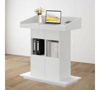 Podium en bois avec base stable de rangement à 3 niveaux pour église, salle de classe et salle de réunion, lutrin blanc pour discours et présentations (80 x 50,8 cm)