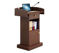 Podium en bois avec support de microphone et support de rangement pour événements
