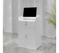 Podium en bois blanc de 95 cm avec Sto - Lutrin de sol réglable pour enseigner, église, bureau et école - Bureau de réception et table d'ordinateur portable pour présentations