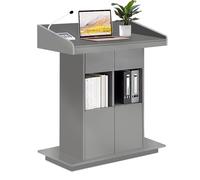 Podium en bois pour conférences église et salle de classe - Lutrin debout pour enseignant avec trous de fil et rangement - Gris - 100,1 x 50 x 111,8 cm