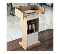 Podium en bois pour conférences, support de parole réglable, grande surface de lecture et étagère de rangement, lutrin en bois durable, idéal pour les présentations (couleur bois)