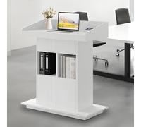 Podium en bois pour salle de classe et église, lutrin réglable en hauteur avec 3 niveaux de rangement, chaire en bois blanc massif, 100,1 x 50,8 cm - Idéal pour les présentations