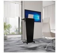 Podium mobile en bois avec rangement et gestion des câbles - Support roulant pour églises, conférences et présentations - Bureau de réception noir, parfait pour les événements