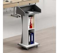 Podium mobile portable en bois avec roues, pupitre de conférence avec microphone, chaire en bois réglable pour églises, séminaires et écoles - Gris