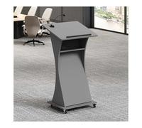 Podium mobile réglable - Lutrin multifonction pour conférences, événements d'entreprise et discours scolaires - Design élégant en bois massif gris, portable et polyvalent
