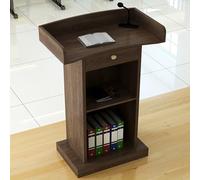 Podium moderne en bois avec 2 étagères et tiroirs, pupitre d'église polyvalent, pupitre de salle de classe, bureau de réception d'hôtel, assemblage facile, design durable