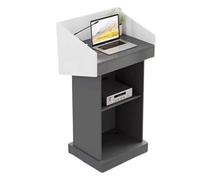 Podium moderne en bois pour conférences, support de rangement ouvert, élégant bureau de réception, table de bienvenue, podium de discours, meuble de présentation polyvalent