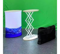Podium pliable avec lumières LED - Bannière de table pop-up pour expositions, stands de vendeurs, événements et écoles - 3 styles (elliptique)