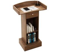 Podium portable avec étagère de rangement et tiroir, lutrin en bois pour réunions, discours, pupitre d'église, bureau de réception - Chêne A, idéal pour les conférences et les auditoriums