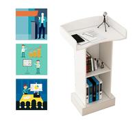 Podium rouge pour enseignant, pupitre avec 2 niveaux de rangement et bouchon de bord pour présentations de salle de classe, bureau et conférence (blanc)
