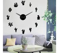 PODODO Botanical Home Decor Cactus Grande horloges murales DIY Désert Cactaceae sans cadre Big Time Watch avec Succulentes Miroir Numéro Autocollant