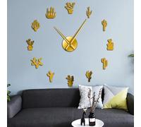 PODODO Botanical Home Decor Cactus Grande horloges murales DIY Désert Cactaceae sans cadre Big Time Watch avec Succulentes Miroir Numéro Autocollant