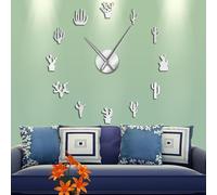 PODODO Botanical Home Decor Cactus Grande horloges murales DIY Désert Cactaceae sans cadre Big Time Watch avec Succulentes Miroir Numéro Autocollant