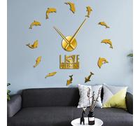 PODODO Grandes horloges murales à faire soi-même en forme de dauphins sautants - Animaux sous-marins - I Love Dolphins - Décoration murale - Horloge géante sans cadre