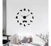 PODODO Horloge murale décorative 3D American Pit Bull à monter soi-même, style American Staffordshire Terrier, horloge d'intérieur tendance avec chiffres et autocollants miroir (noir, 68,6 cm)