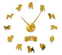 PODODO Horloge murale en acrylique avec motif de teckel Jack Russell Terrier et races de chiens mixtes - Décoration murale à effet miroir (doré, 94 cm)