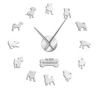PODODO Horloge murale en acrylique avec motif de teckel Jack Russell Terrier et races de chiens mixtes (argent, 68,6 cm)