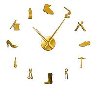 PODODO Horloge murale géante pour réparation de chaussures, cordonnier, décoration d'intérieur, sans cadre, grande montre murale, magasin de chaussures, archer, cordonnier, cadeau (doré, 68,6 cm)
