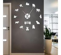 PODODO Horloges murales pour décoration d'intérieur - Silhouette de bouledogue britannique - Décoration murale - Grande horloge murale à faire soi-même