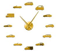 PODODO Illustration de voitures - Décoration de chambre de garçon - Décoration murale - Grande horloge murale vintage automobile - Décoration d'intérieur - Montre à suspendre (doré, 94 cm)