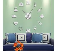 PODODO Médecine Heath Care Ambulance Grandes horloges murales DIY Miroir Acrylique Stickers muraux Art mural médical Hôpital Clinique Décor Horloge d'art