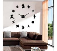 PODODO Shinobi Japon Ninja Horloge murale géante à monter soi-même Motif guerriers japonais avec étoiles projetantes sans cadre Effet miroir