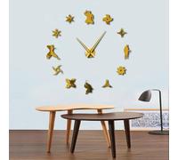 PODODO Shinobi Japon Ninja Horloge murale géante à monter soi-même Motif guerriers japonais avec étoiles projetantes sans cadre Effet miroir