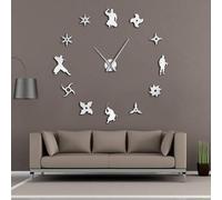 PODODO Shinobi Japon Ninja Horloge murale géante à monter soi-même Motif guerriers japonais avec étoiles projetantes sans cadre Effet miroir