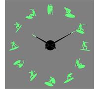 PODODO Sticker mural 3D en acrylique avec silhouette de surf - Horloge murale silencieuse - Décoration de chambre - Cadeau - 119,4 cm
